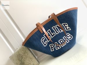 Celine Large Couffin In Denim With Celine Paris Navy  Tan For Women 26In67cm 196262Ef6.07At