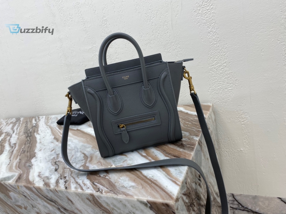 Celine Nano Luggage Bag In Drummed Grey For Women 8in/20cm 189243AQL.10KL 