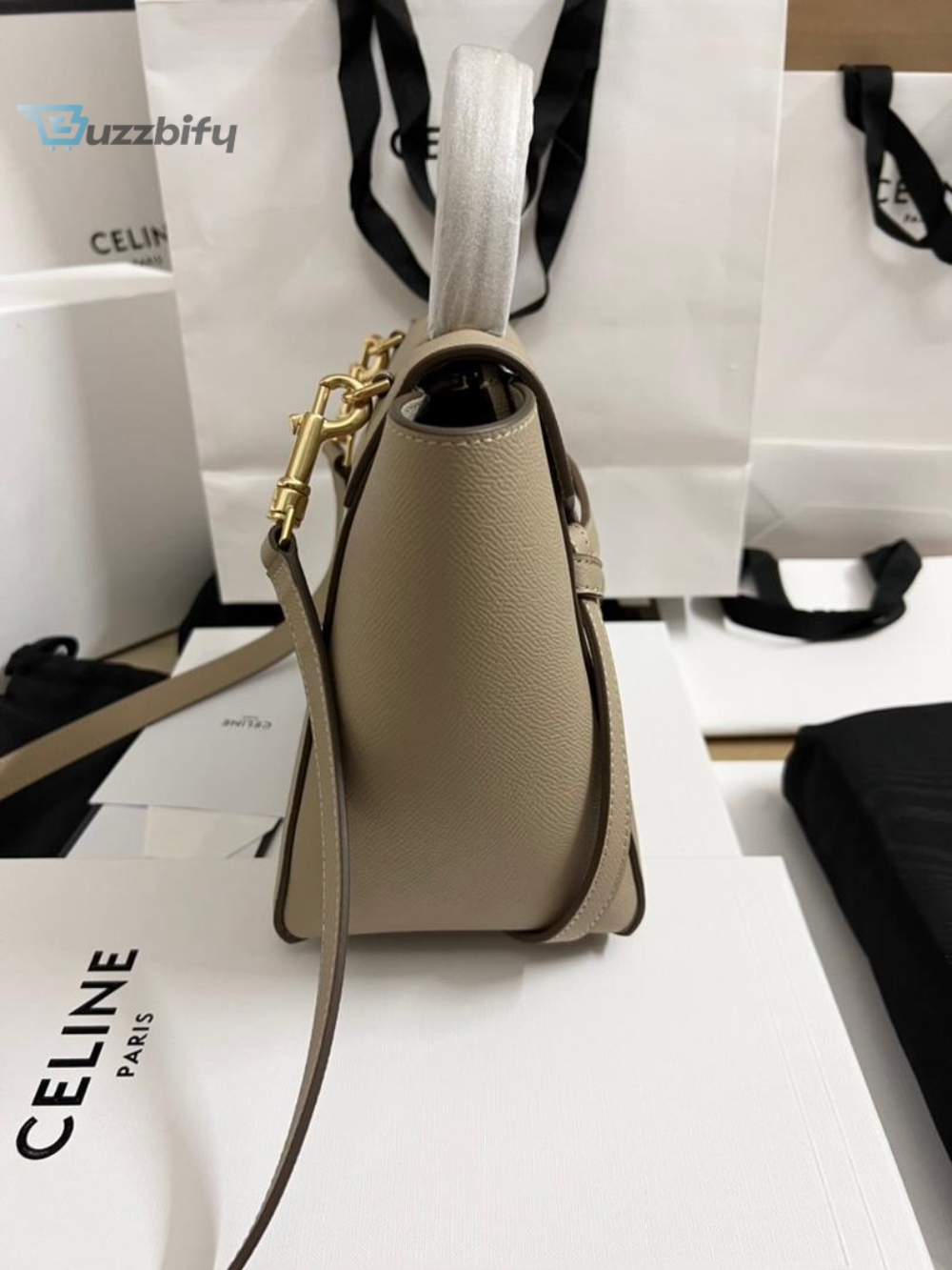 Celine Nano Micro Belt Bag In Grained Material Light Taupe For Women 9.5in/24cm 