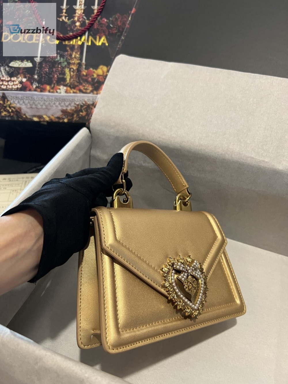 Dolce Eyewear & Gabbana Small Devotion Bag In Plain Gold For Women 7.5in/19cm DG 