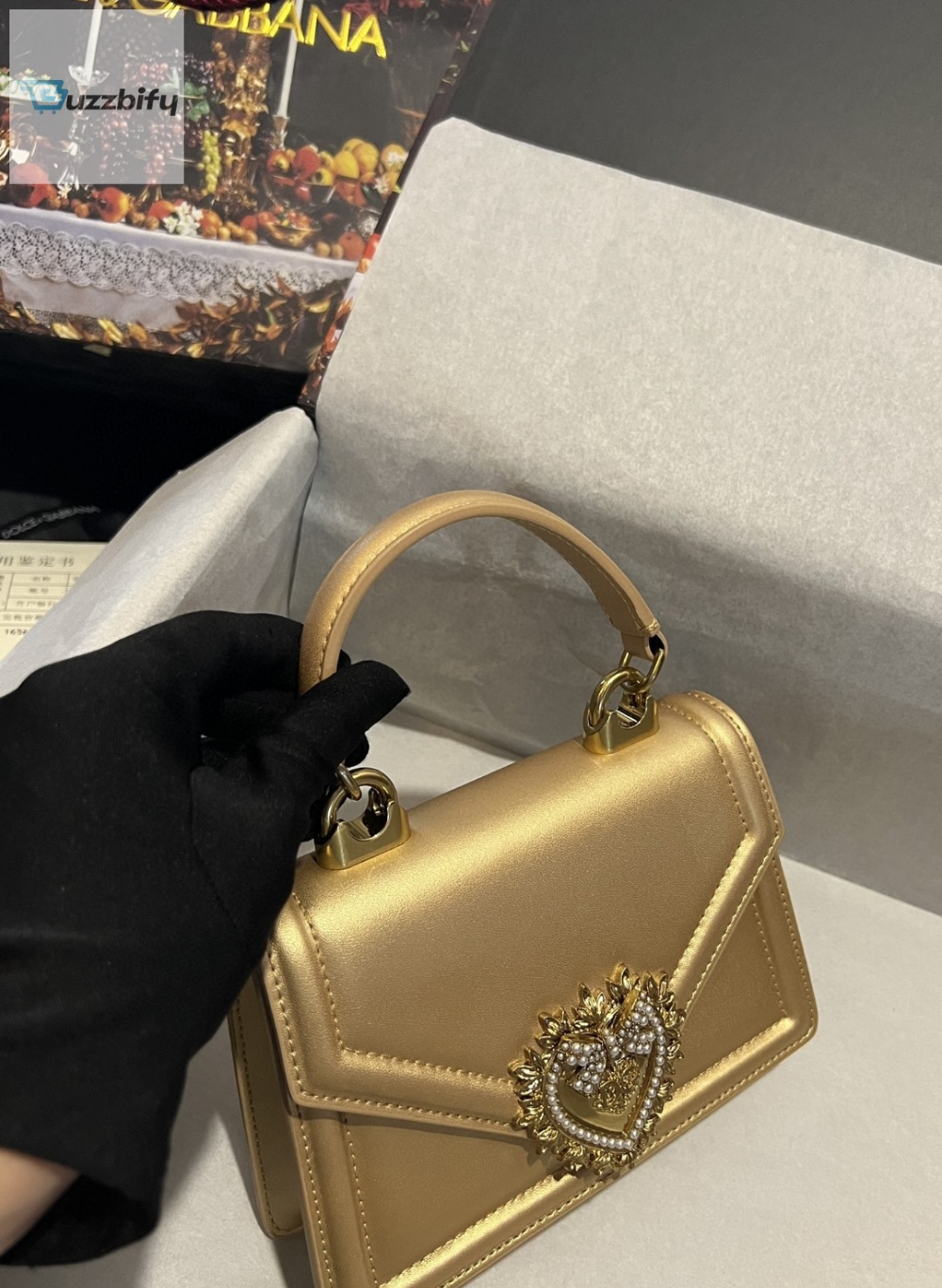 Dolce & Gabbana Small Devotion Bag In Plain Gold For Women 7.5in/19cm DG 