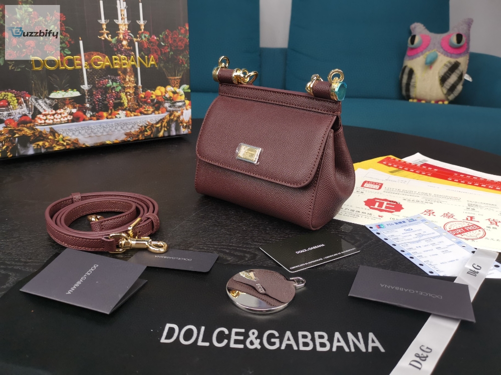 Dolce & Gabbana Small Sicily Bag In Dauphine Burgundy For Women 7.5in/19cm DG 