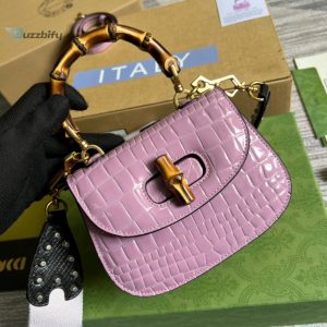 Gucci Bamboo 1947 Crocodile Mini Top Handle Bag Pink For Women Womens Bags 6.7In17cm Gg