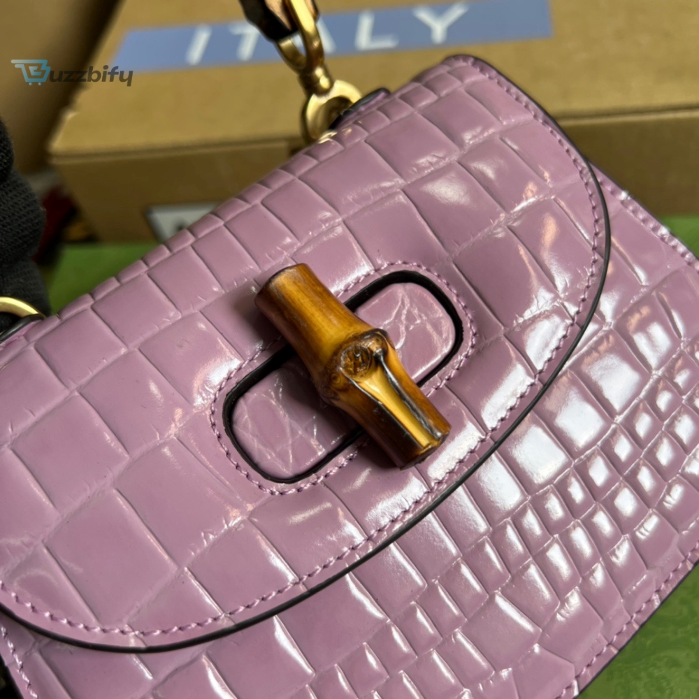Gucci Bamboo 1947 Crocodile Mini Top Handle Bag Pink For Women, Women’s Bags 6.7in/17cm GG 