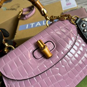 Gucci Bamboo 1947 Crocodile Top Handle Bag Pink For Women Womens Bags 10.2In26cm Gg