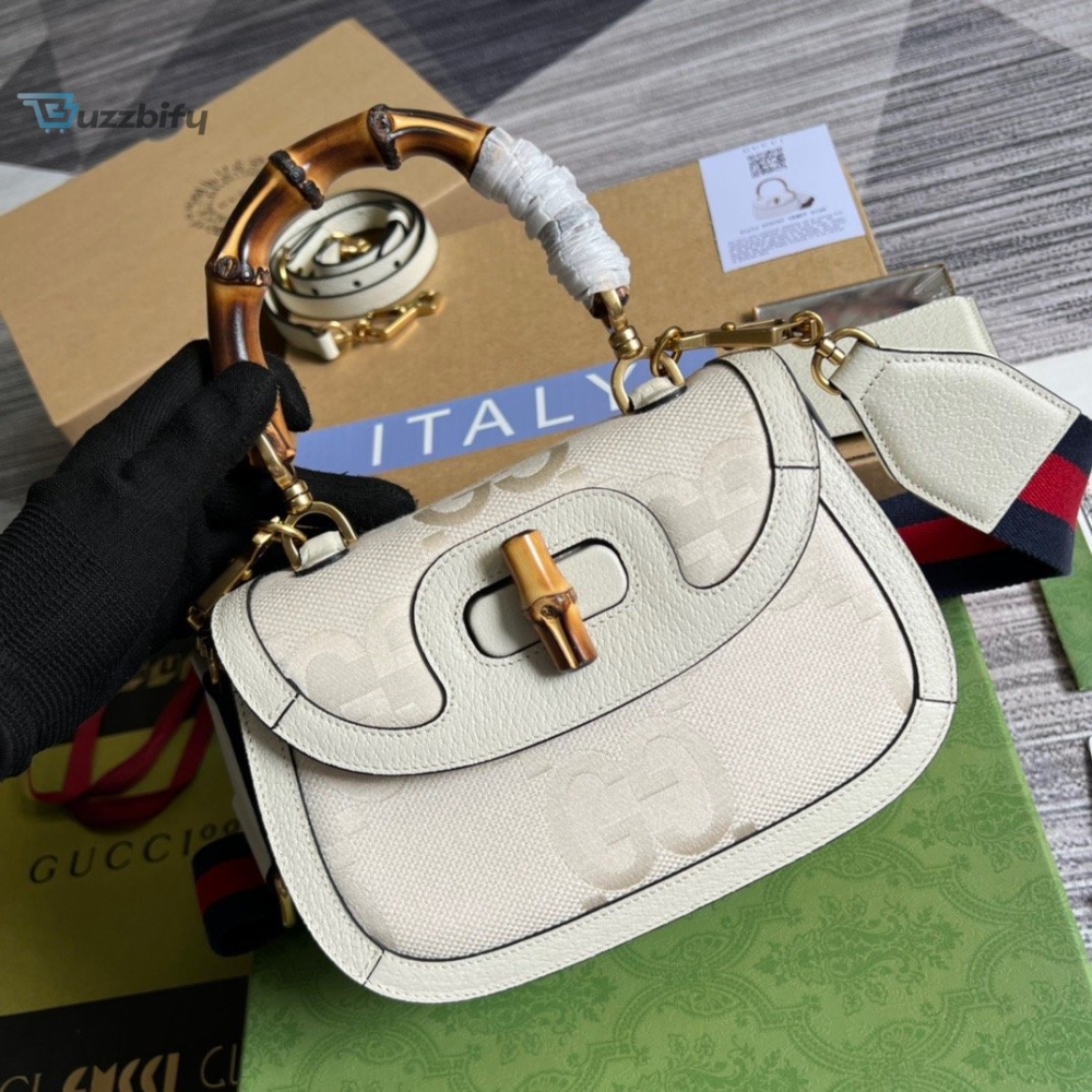 Gucci Bamboo 1947 Medium  Top Handle Bag White For Women, Women’s Bags 10.2in/26cm GG 