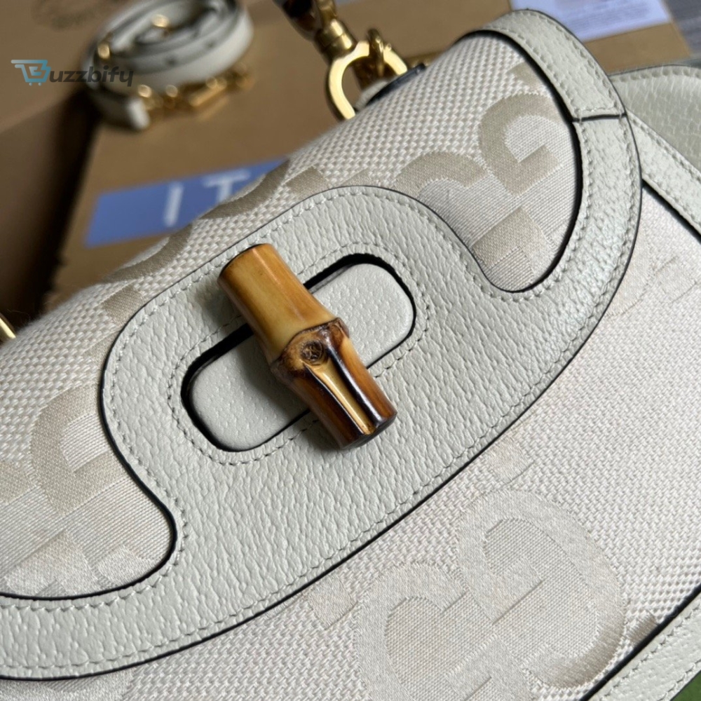 Gucci Bamboo 1947 Medium  Top Handle Bag White For Women, Women’s Bags 10.2in/26cm GG 