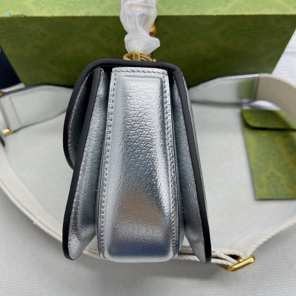 Gucci Bamboo 1947 Mini Top Handle Bag Silver For Women, Women’s Bags 6.7in/17cm GG 