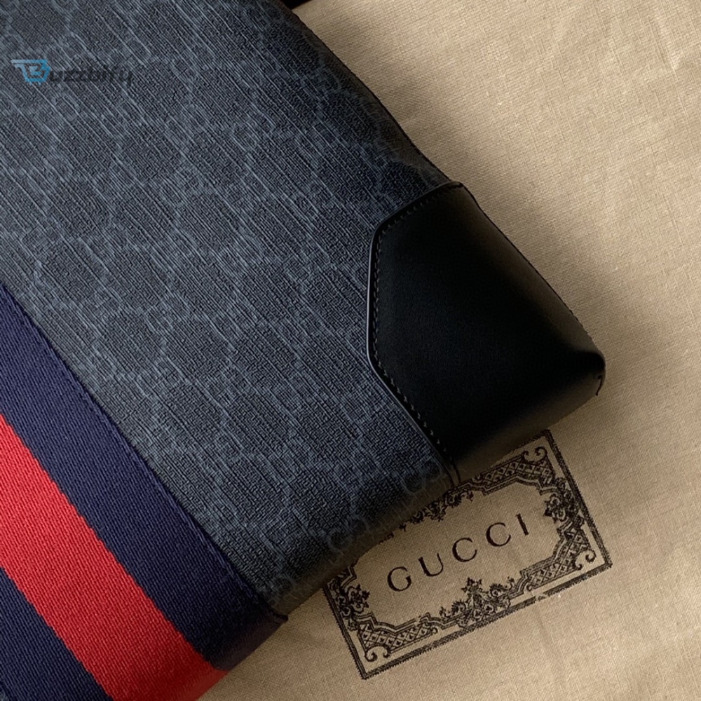 Gucci Black Messenger Black/Grey GG Supreme Canvas Blue And Red Web For Men 14in/35cm 474139 K5ICN 1095 