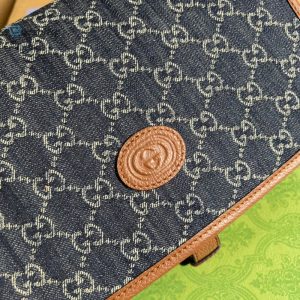 Gucci Childrens Gg  Messenger Bag Dark Blue And Ivory Eco Washed Organic Gg Jacquard Denim For Women  11.4In29cm Gg