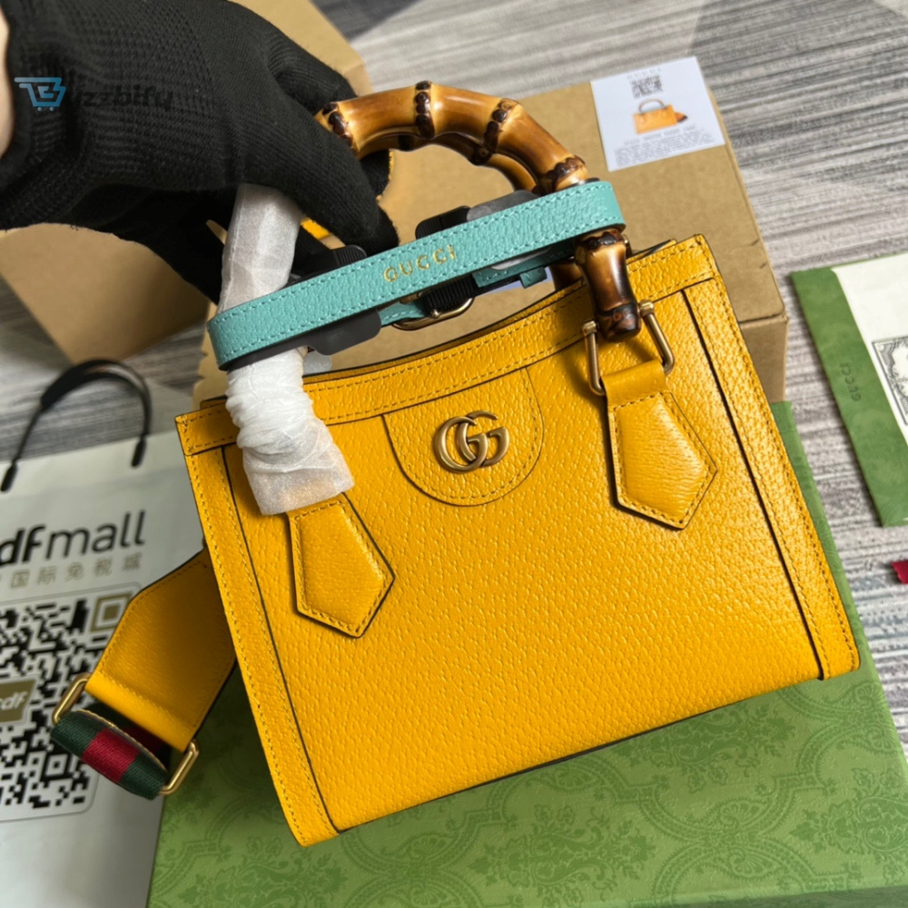 Gucci Diana Mini Tote Bag Yellow For Women, Women’s Bags 7.9in/20cm GG 702732 U3ZDT 7480 