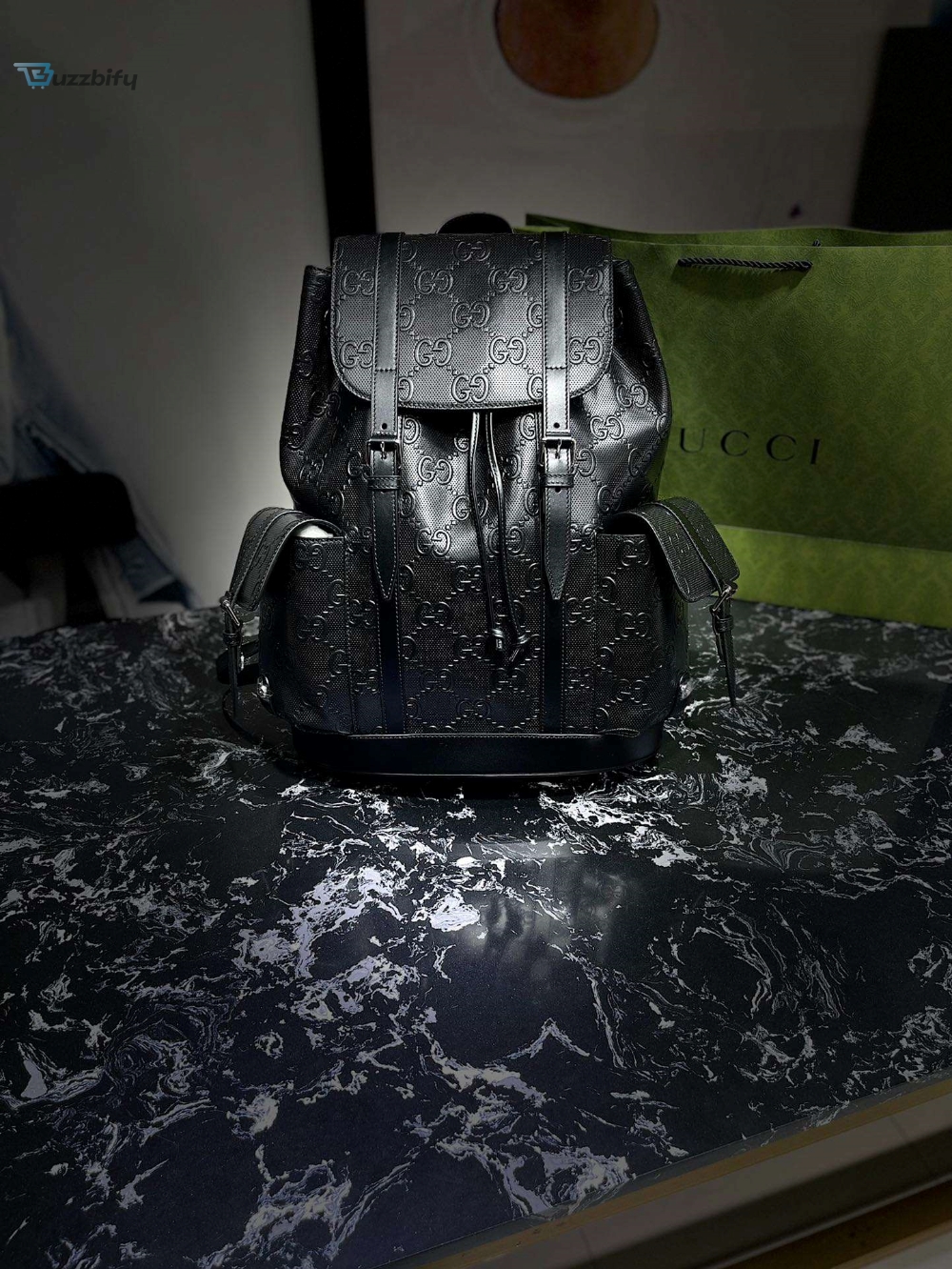 Gucci Embossed Backpack Gg Black For Men 41Cm  16.1In 625770 1W3bn 1000