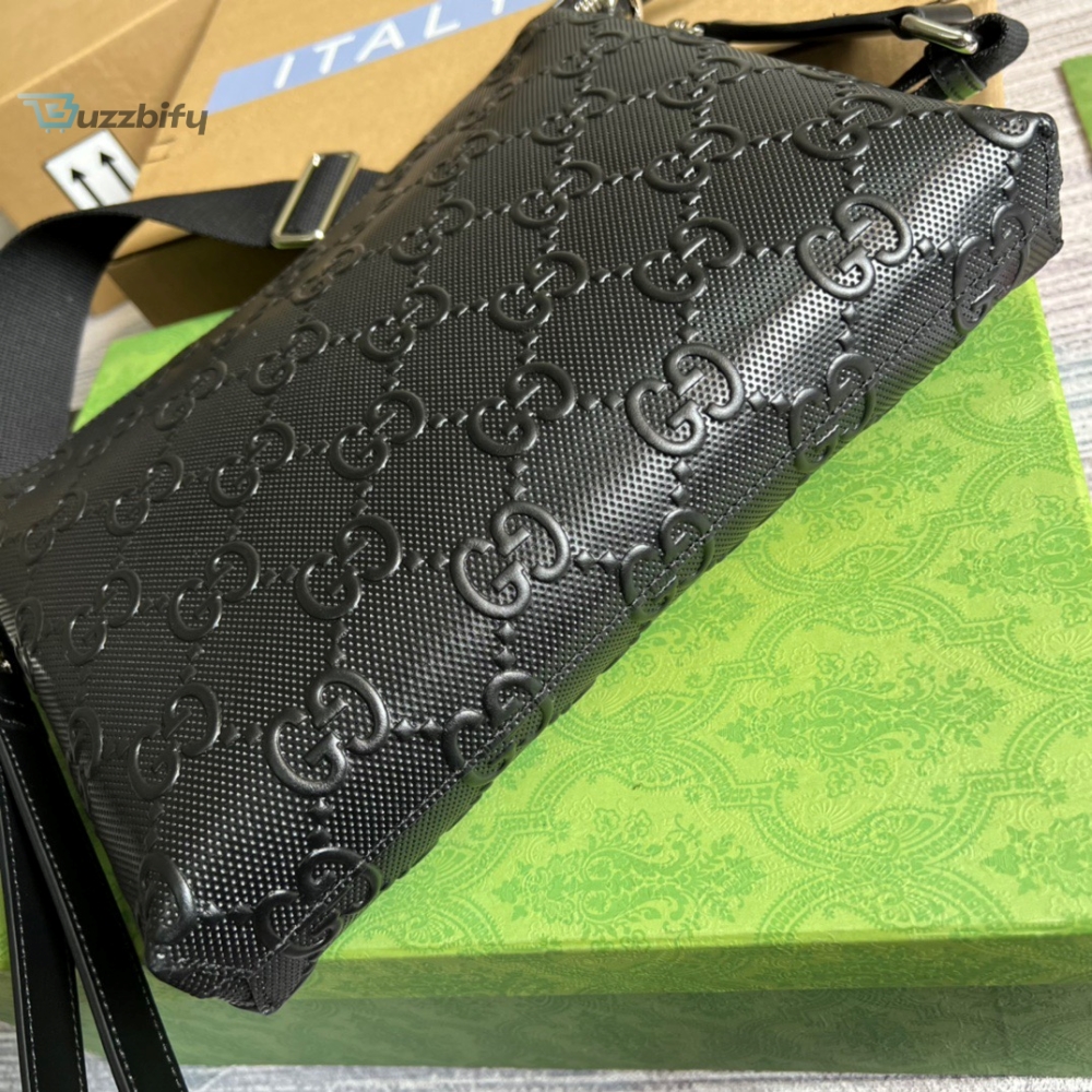Gucci GG Embossed Medium Messenger Bag Black GG Embossed For Men 12in/31cm GG 696009 1W3CN 1000 
