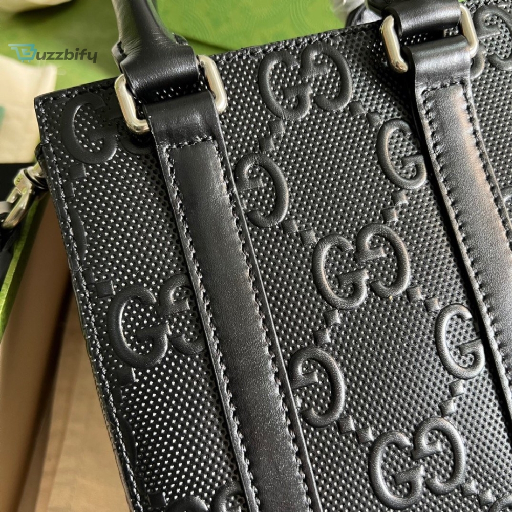 Gucci GG Embossed Mini Tote Bag Black GG Embossed For Men  7.9in/20cm GG 696010 1W3CN 1000 
