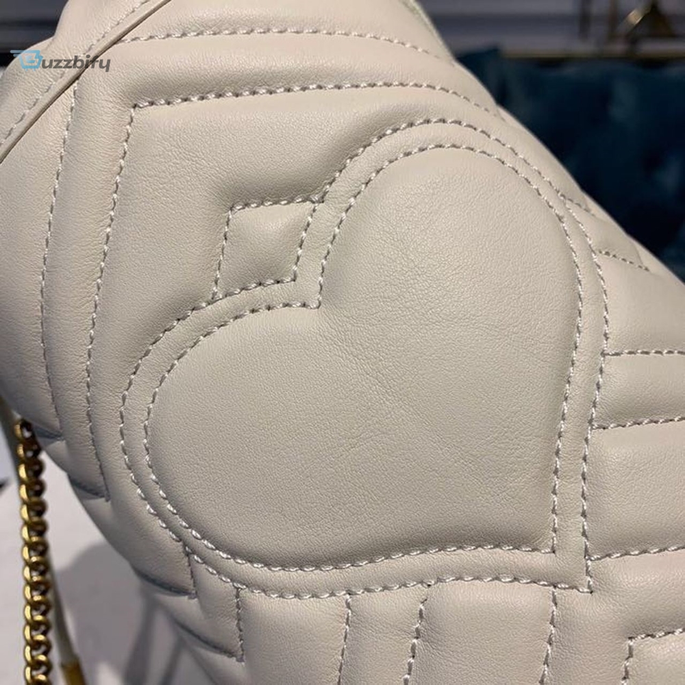 Gucci GG Marmont Mini Bucket Bag White Matelassé Chevron For Women 6in/13cm GG 575163 DTDRT 9022 