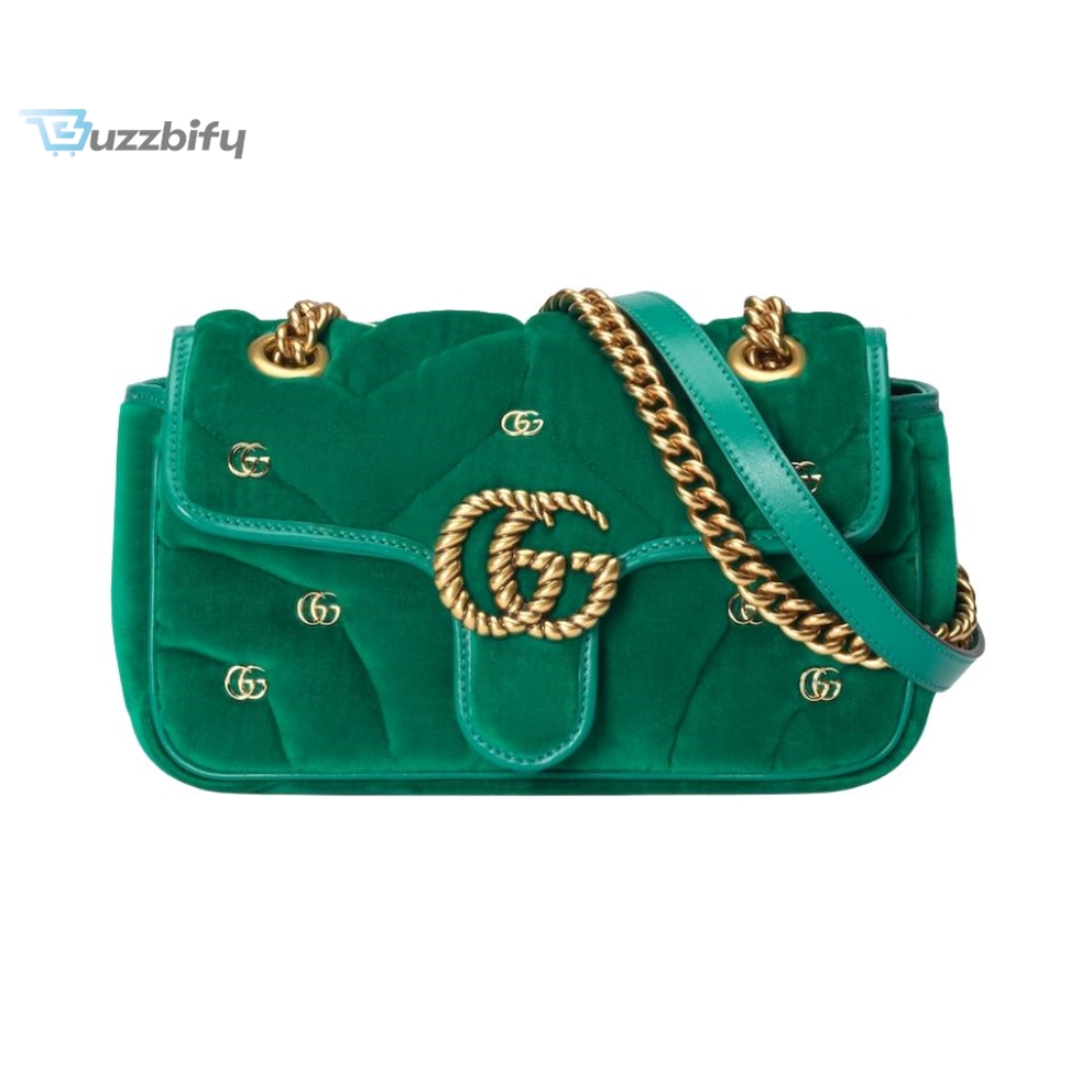 Gucci Gg Marmont Mini Green Shoulder Bag 446744 Fack2 2545 8.5 Inches 21.5 Cm