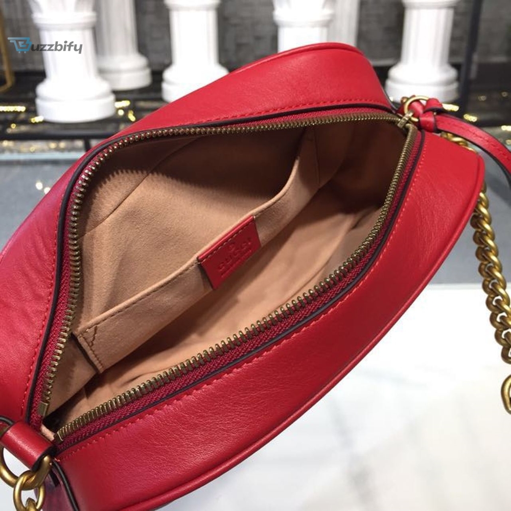 Gucci GG Marmont Small Matelassé Shoulder Bag Hibiscus Red Matelassé Chevron For Women 9.5in/24cm GG 447632 DTD1T 6433 