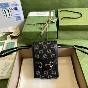 gucci horsebit 1955 mini bag black and ivory gg denim jacquard for women 6