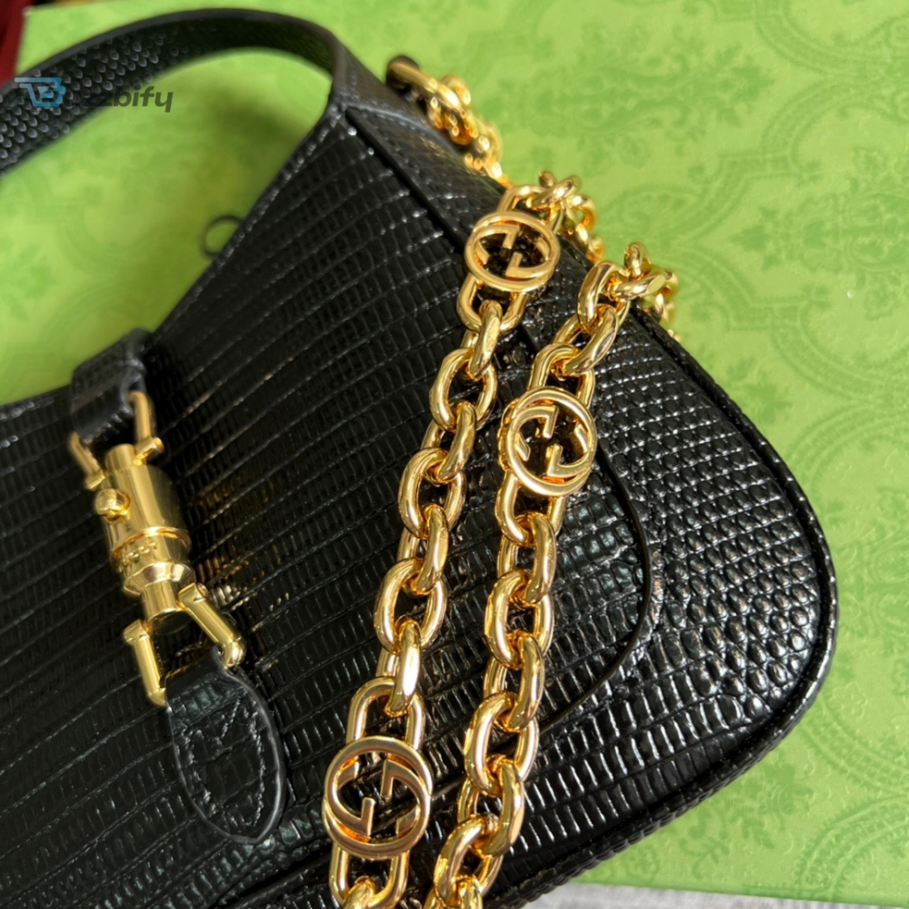 Gucci Jackie 1961 Lizard Mini Bag Black For Women, Women’s Bags 7.5in/19cm GG 675799 LUZ0G 1000 