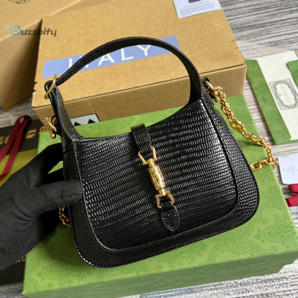 Gucci Jackie 1961 Lizard Mini Bag Black For Women, Women’s Bags 7.5in/19cm GG 675799 LUZ0G 1000 