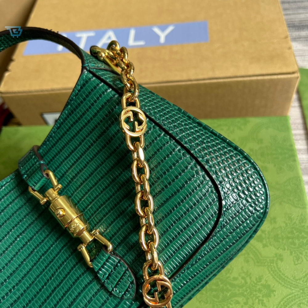 Gucci Jackie 1961 Lizard Mini Bag Green For Women, Women’s Bags 7.5in/19cm GG 