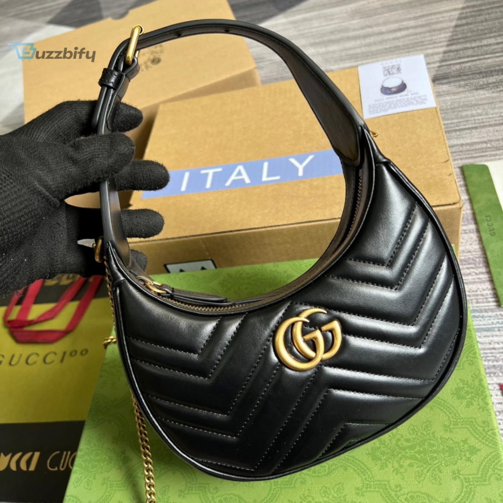 Gucci Marmont Half Moon Shaped Mini Bag Black For Women, Women’s Bags 8.5in/22cm GG 699514 DTDHT 1000 