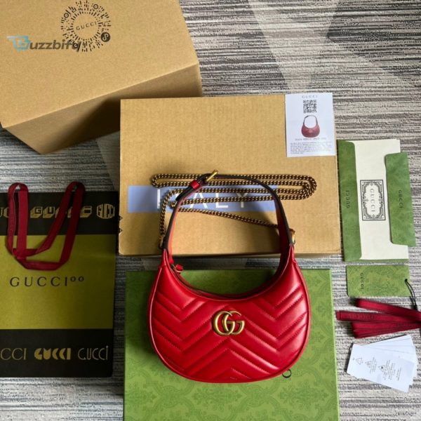 Gucci Marmont Half Moon Shaped Mini Bag Red For Women Womens Bags 8.5In22cm Gg