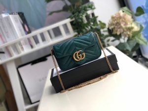 Gucci Marmont Matelassé Super Mini Bag Green Matelassé Chevron For Women 6.2In16.5Cm Gg