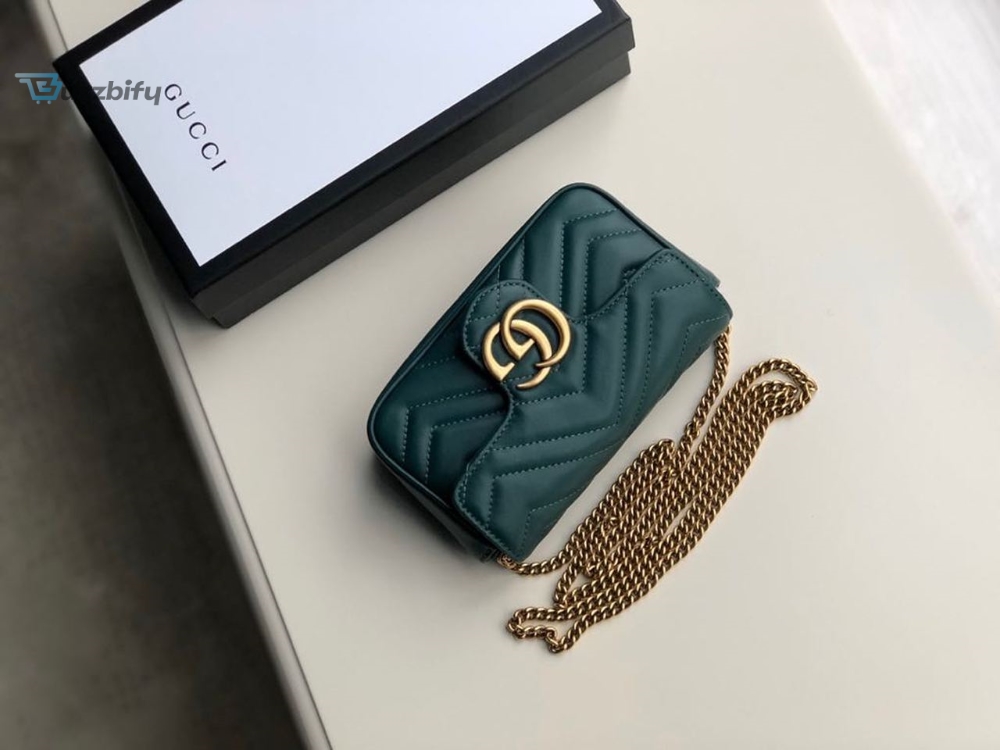 Gucci Marmont Matelassé Super Mini Bag Green Matelassé Chevron For Women 6.2in/16.5cm GG 