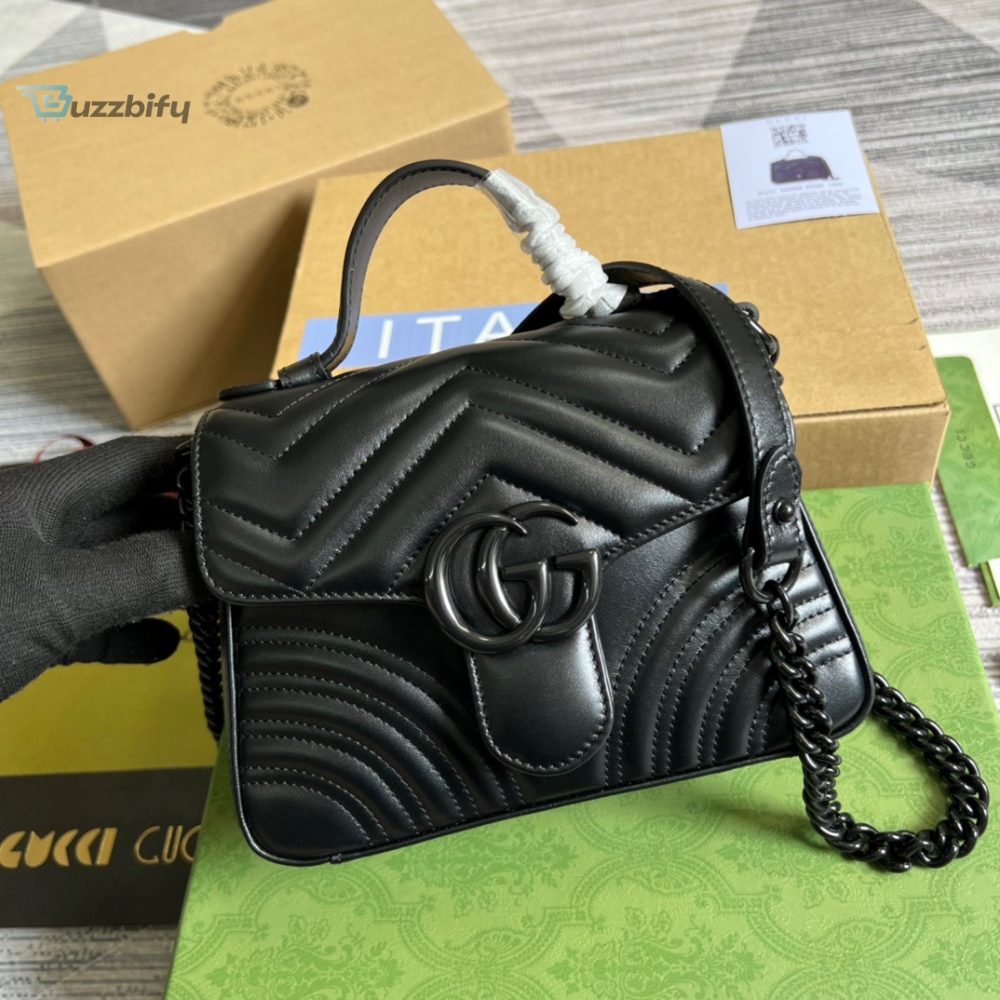 Gucci Marmont Mini Top Handle Bag Black For Women, Women’s Bags 8.3in/21cm GG 