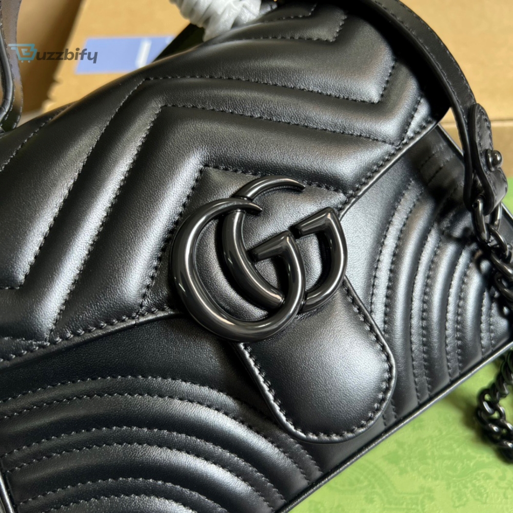 Gucci Marmont Mini Top Handle Bag Black For Women, Women’s Bags 8.3in/21cm GG 
