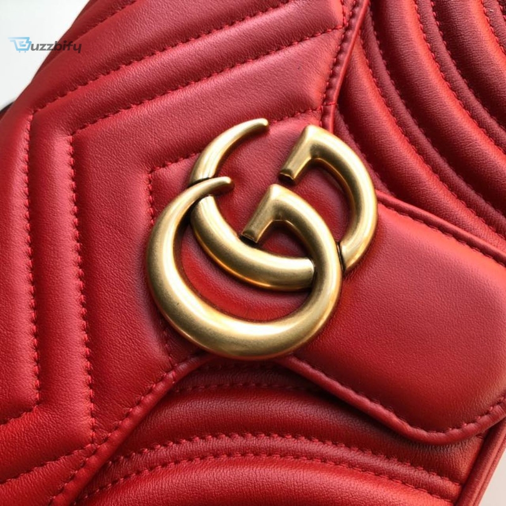 Gucci Marmont Small Matelassé Shoulder Bag Hibiscus Red Matelassé Chevron For Women 10in/26cm GG 443497 DTDIT 6433 