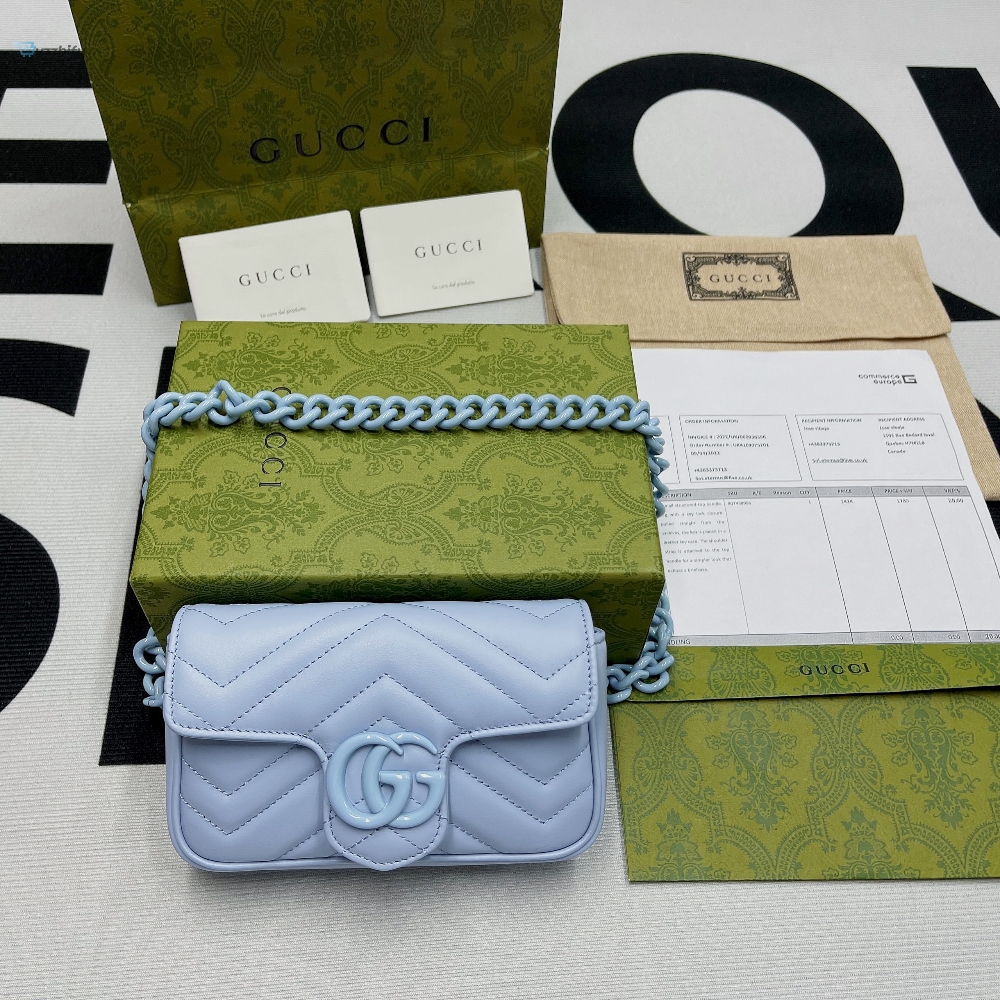 Gucci Marmont Super Mini Bag Blue For Women, Women’s Bags 6.2in/17cm GG 