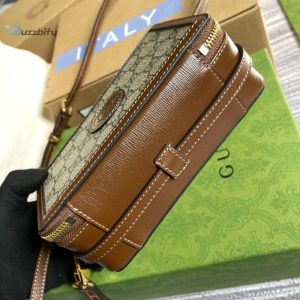 gucci mini bag with interlocking g beige and ebony gg supreme canvas and brown for women 10in 10 10cm gg buzzbify 10 10