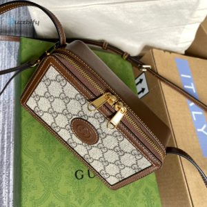 gucci mini bag with interlocking g beige and ebony gg supreme canvas and brown for women 12in 12 12cm gg buzzbify 12 12