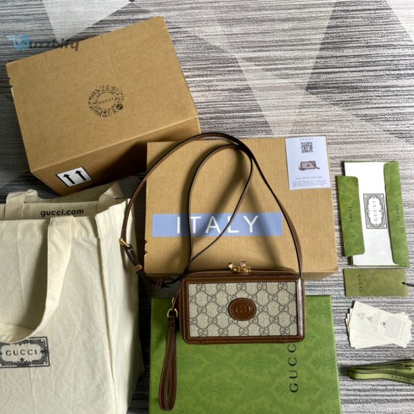 gucci mini bag with interlocking g beige and ebony gg supreme canvas and brown for women 9in 33cm gg buzzbify 3 3