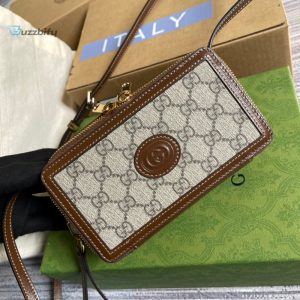 Gucci Mini Bag With Interlocking G Beige And Ebony Gg Supreme Canvas And Brown For Women 9In23cm Gg