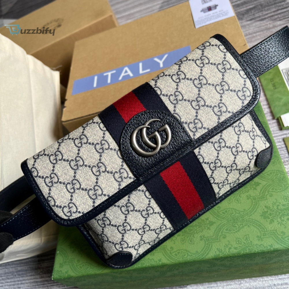 Gucci Ophidia Belt Bag Beige And Blue GG Supreme Canvas For Men  8.7in/22cm GG 674081 96IWN 4076 