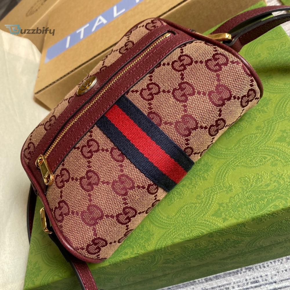 Gucci Ophidia Mini GG Bag Beige And Burgundy GG Supreme Canvas For Women  7in/17.5cm GG 517350-9Y9MS-9864 