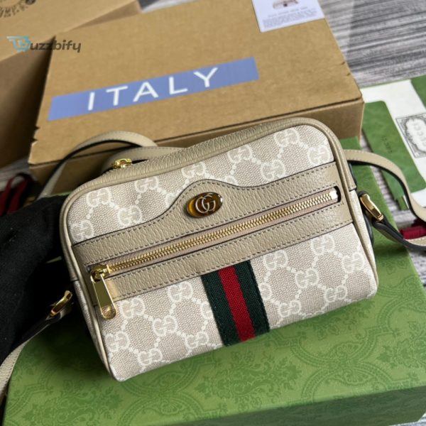 Gucci Ophidia Mini Gg Bag Beige And Ebony Gg Supreme Canvas With Beige For Women  7In17.5Cm Gg
