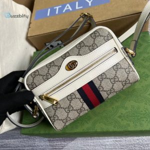 Gucci Ophidia Mini Gg Bag Beige And Ebony Gg Supreme Canvas With White For Women  7In17.5Cm Gg 517350 96Iws 9794