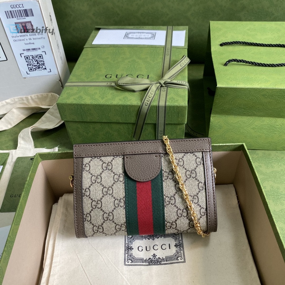 Gucci Ophidia Mini Shoulder Bag Beigeebony Gg Supreme Canvas Green And Red Web Detail Brown For Women 7.5In19cm Gg 602676 K05nb 8745
