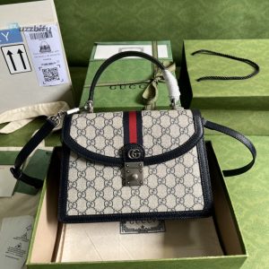 Gucci Ophidia Small Top Handle Bag Beige And Blue Gg Supreme Canvas For Women 10In25cm 651055 96Iwn 4076