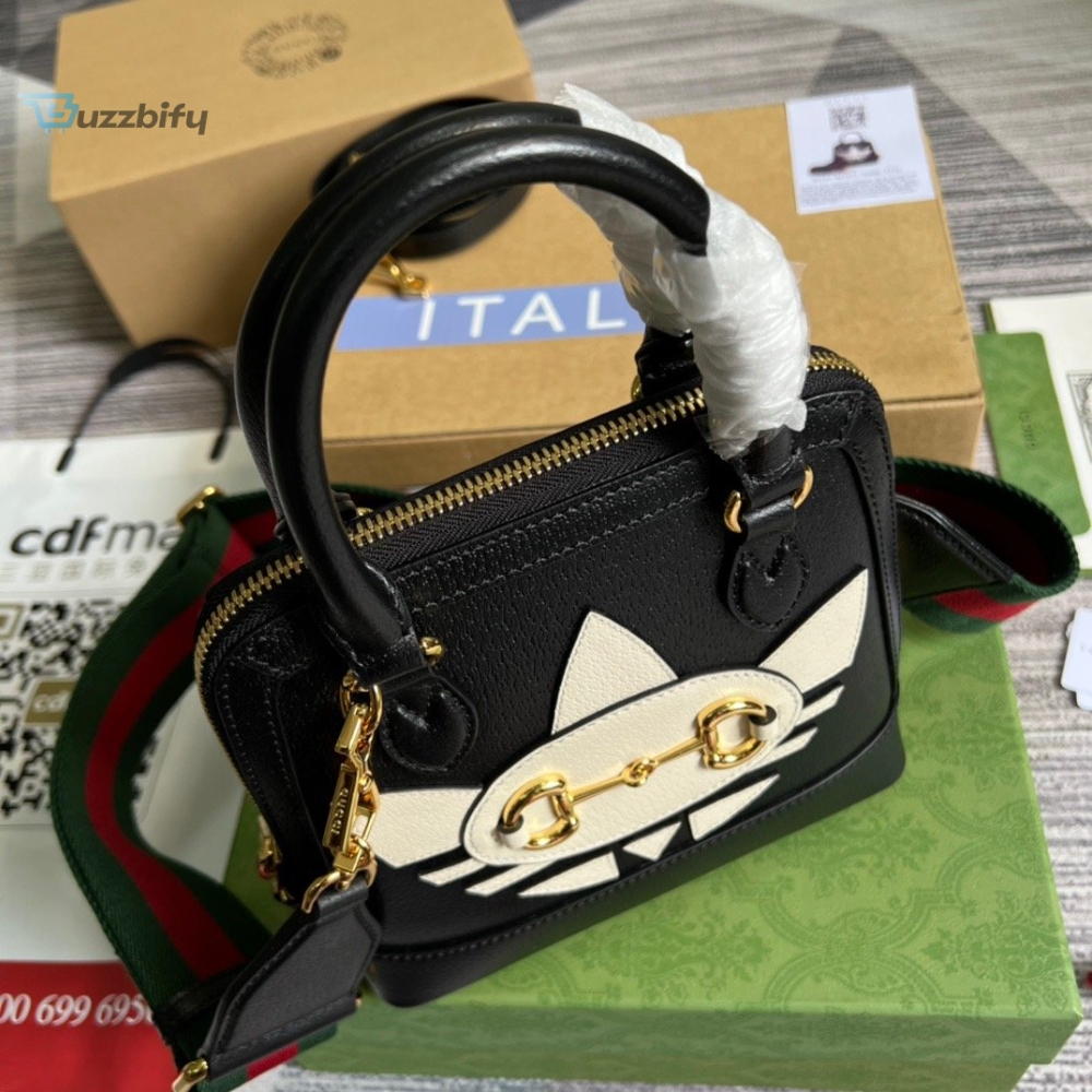 Gucci x Adidas Horsebit 1955 Mini Bag Black For Women, Women’s Bags 7.9in/20cm GG 677212 U3ZDG 8726 