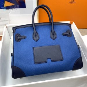 hermes birkin cargo 25 blue silver toned hardware bag for women womens handbags shoulder bags 9 1