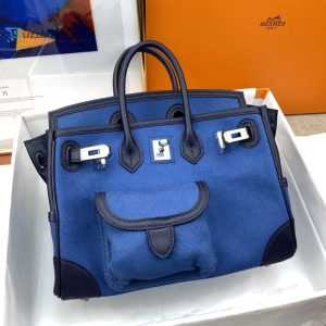 hermes birkin cargo 25 blue silver toned hardware bag for women womens handbags shoulder bags 9
