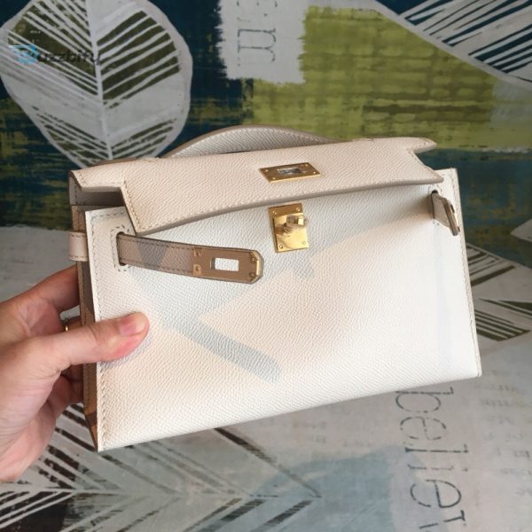 hermes about kelly pochettee white for women gold toned hardware 8 9
