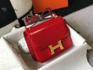 hermes mini constance bag red for women gold color hardware 7