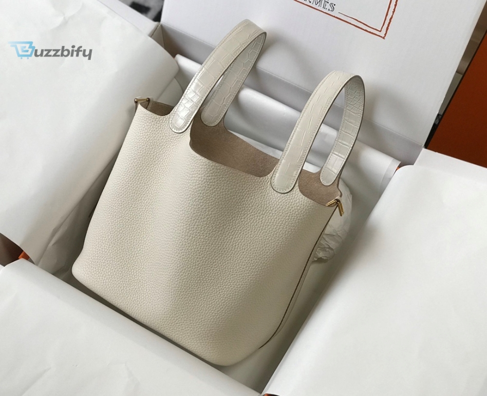 Hermes Picotin Lock 18 White Bag With Gold-Toned Hardware For Women, Women’s Handbags 7.1in/18cm 