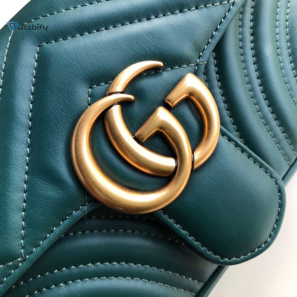 Gucci Marmont Matelassé Mini Bag Green Matelassé Chevron For Women 8.5in/22cm GG 446744 